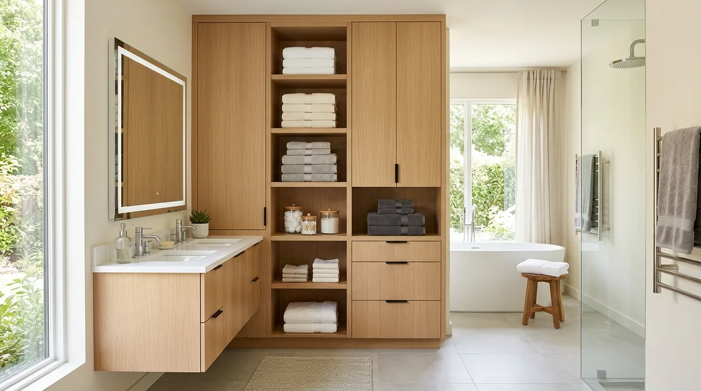 Use hooks and bars with more intention inspiration for an organized bathroom.